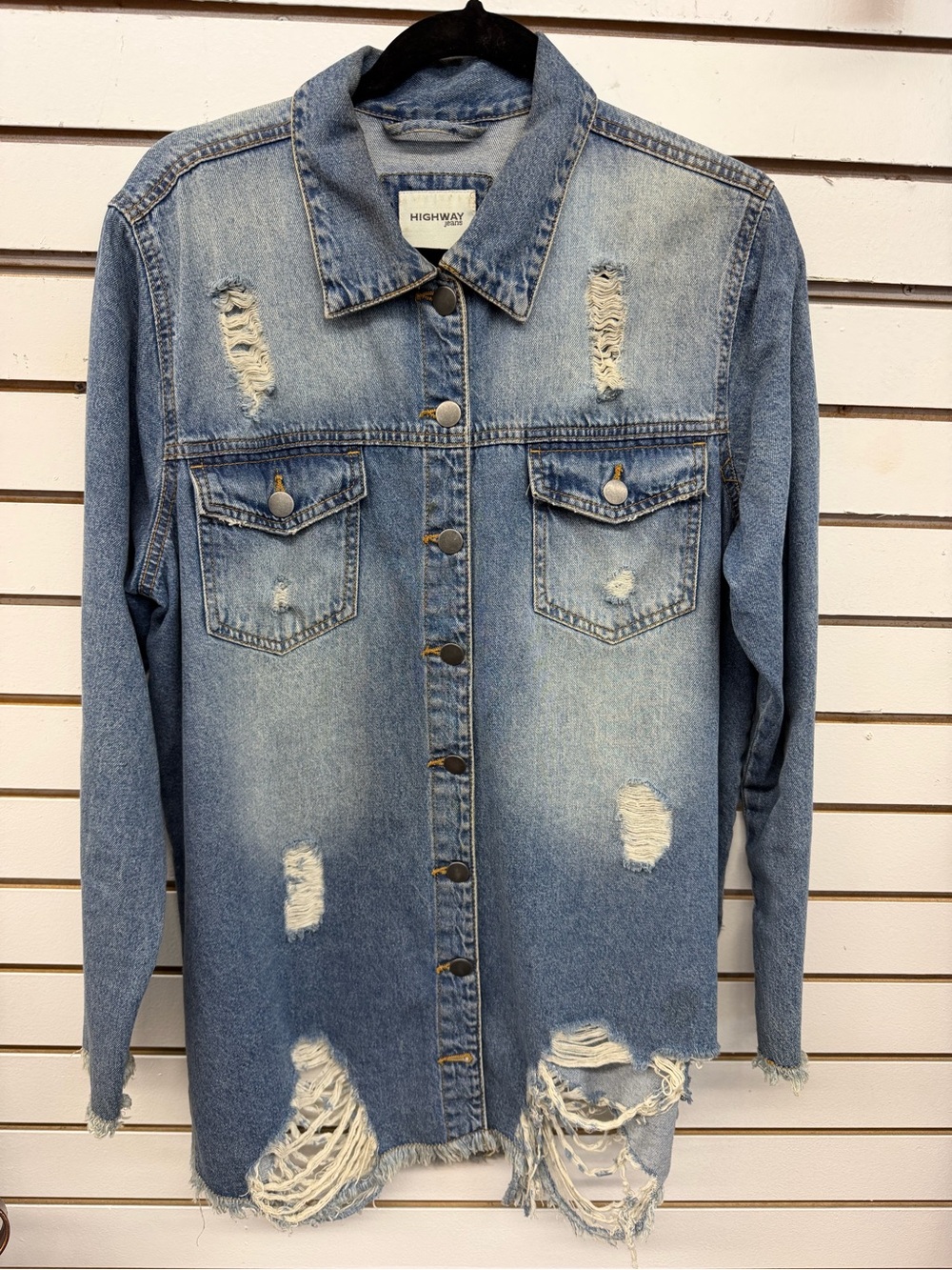 Highway Jeans Distressed Denim Shacket Jacket Women’s Large Light Wash Oversized